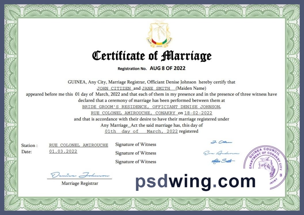 Guinea Marriage Certificate